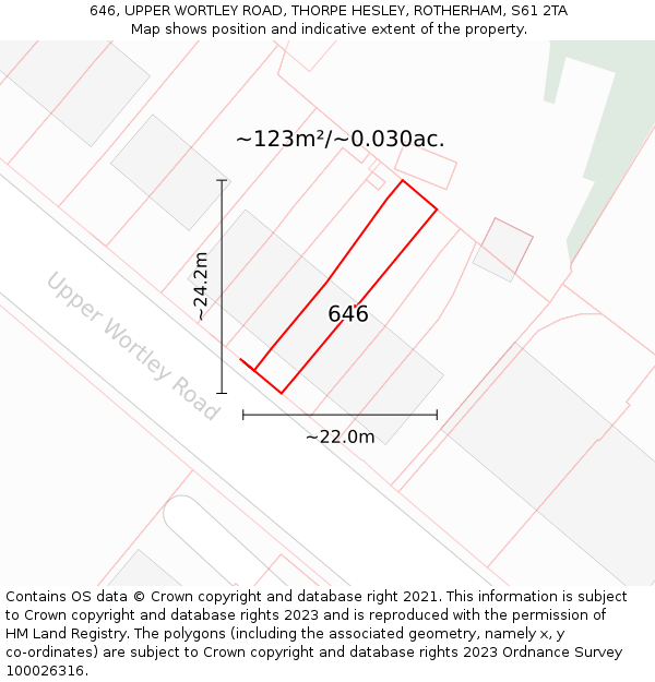 646, UPPER WORTLEY ROAD, THORPE HESLEY, ROTHERHAM, S61 2TA: Plot and title map