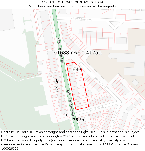 647, ASHTON ROAD, OLDHAM, OL8 2RA: Plot and title map