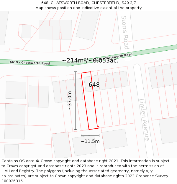 648, CHATSWORTH ROAD, CHESTERFIELD, S40 3JZ: Plot and title map