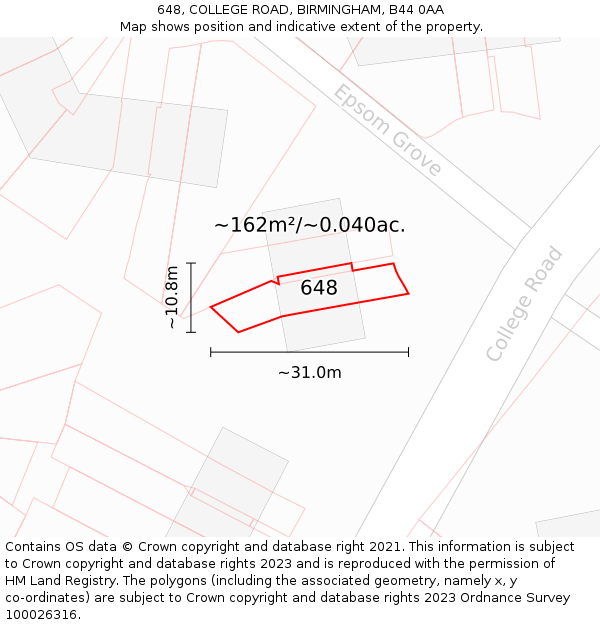 648, COLLEGE ROAD, BIRMINGHAM, B44 0AA: Plot and title map