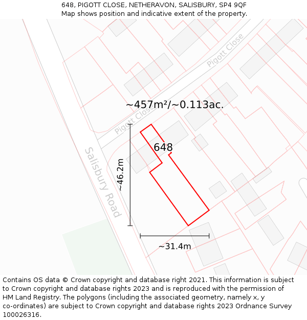 648, PIGOTT CLOSE, NETHERAVON, SALISBURY, SP4 9QF: Plot and title map