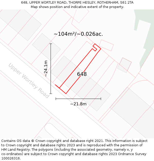 648, UPPER WORTLEY ROAD, THORPE HESLEY, ROTHERHAM, S61 2TA: Plot and title map