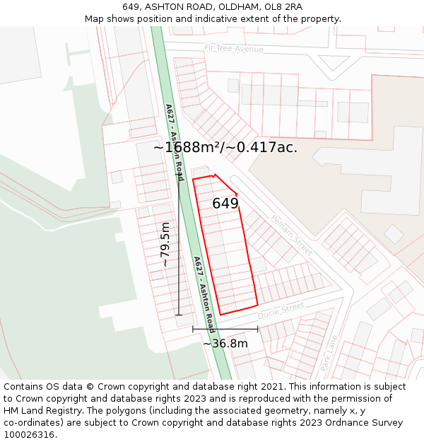 649, ASHTON ROAD, OLDHAM, OL8 2RA: Plot and title map