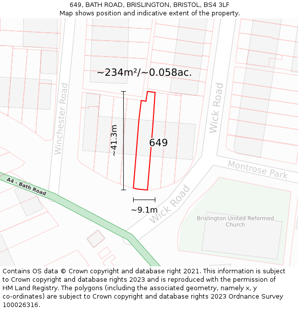 649, BATH ROAD, BRISLINGTON, BRISTOL, BS4 3LF: Plot and title map