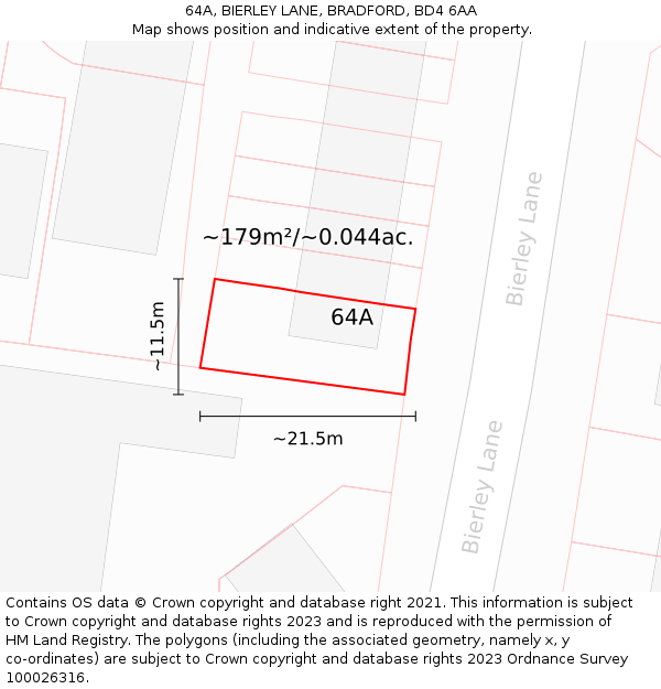 64A, BIERLEY LANE, BRADFORD, BD4 6AA: Plot and title map