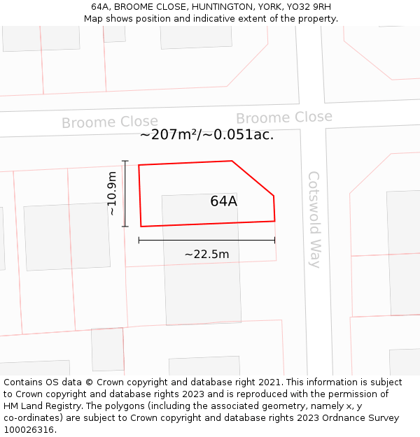 64A, BROOME CLOSE, HUNTINGTON, YORK, YO32 9RH: Plot and title map