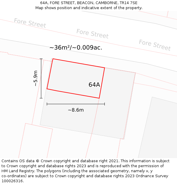 64A, FORE STREET, BEACON, CAMBORNE, TR14 7SE: Plot and title map