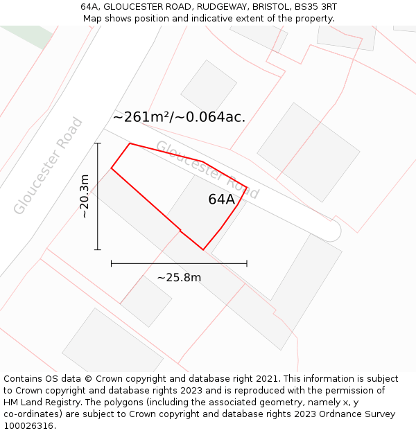 64A, GLOUCESTER ROAD, RUDGEWAY, BRISTOL, BS35 3RT: Plot and title map