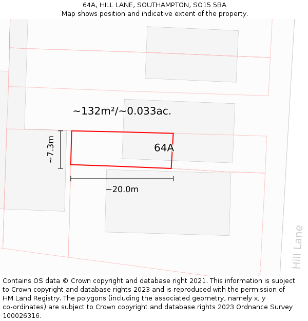 64A, HILL LANE, SOUTHAMPTON, SO15 5BA: Plot and title map