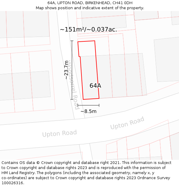 64A, UPTON ROAD, BIRKENHEAD, CH41 0DH: Plot and title map