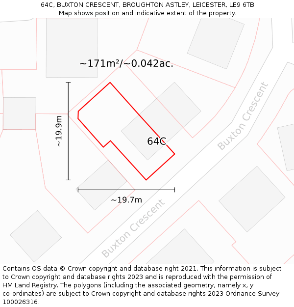 64C, BUXTON CRESCENT, BROUGHTON ASTLEY, LEICESTER, LE9 6TB: Plot and title map