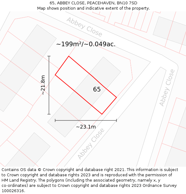 65, ABBEY CLOSE, PEACEHAVEN, BN10 7SD: Plot and title map