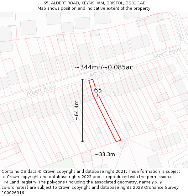 65, ALBERT ROAD, KEYNSHAM, BRISTOL, BS31 1AE: Plot and title map