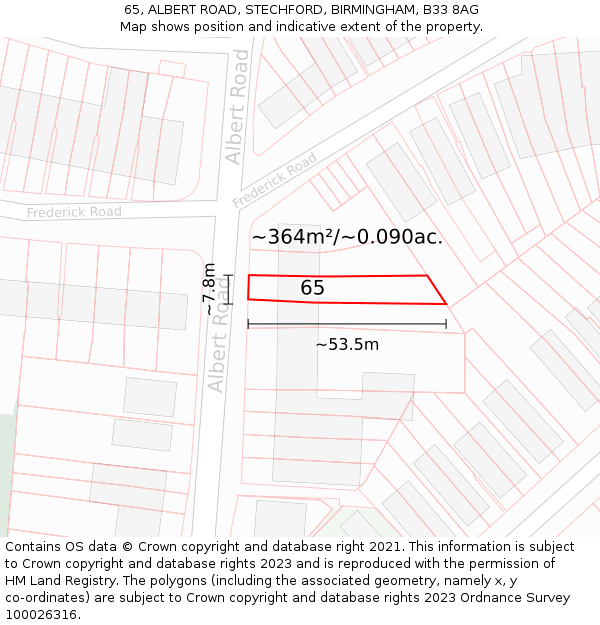 65, ALBERT ROAD, STECHFORD, BIRMINGHAM, B33 8AG: Plot and title map