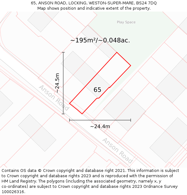 65, ANSON ROAD, LOCKING, WESTON-SUPER-MARE, BS24 7DQ: Plot and title map