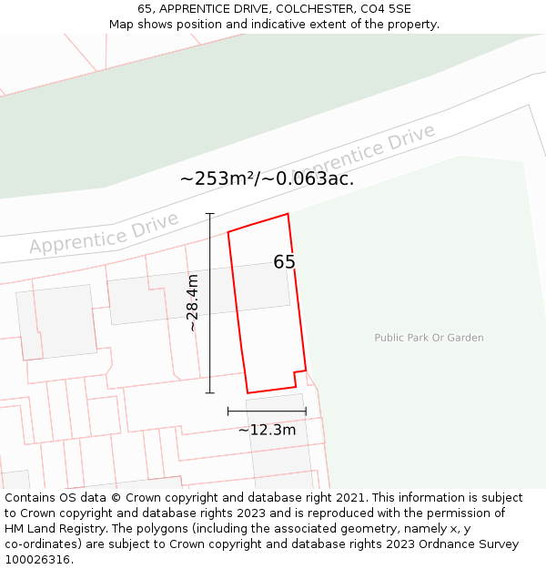 65, APPRENTICE DRIVE, COLCHESTER, CO4 5SE: Plot and title map