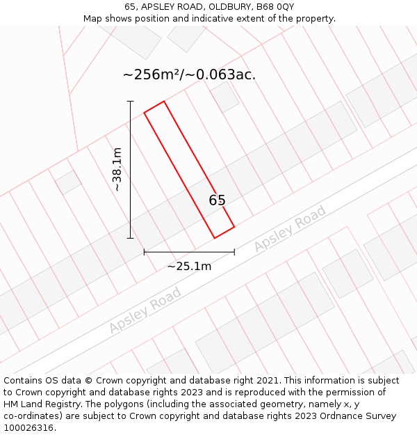 65, APSLEY ROAD, OLDBURY, B68 0QY: Plot and title map