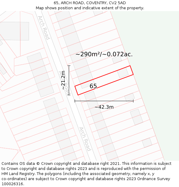 65, ARCH ROAD, COVENTRY, CV2 5AD: Plot and title map