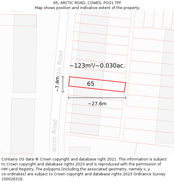 65, ARCTIC ROAD, COWES, PO31 7PF: Plot and title map