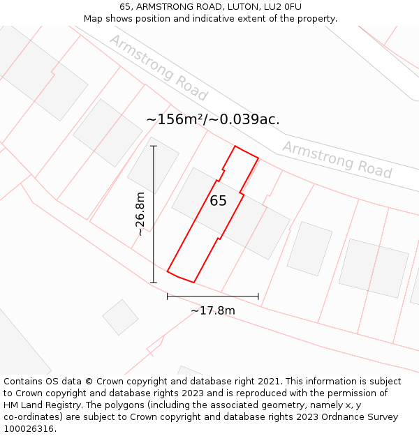 65, ARMSTRONG ROAD, LUTON, LU2 0FU: Plot and title map