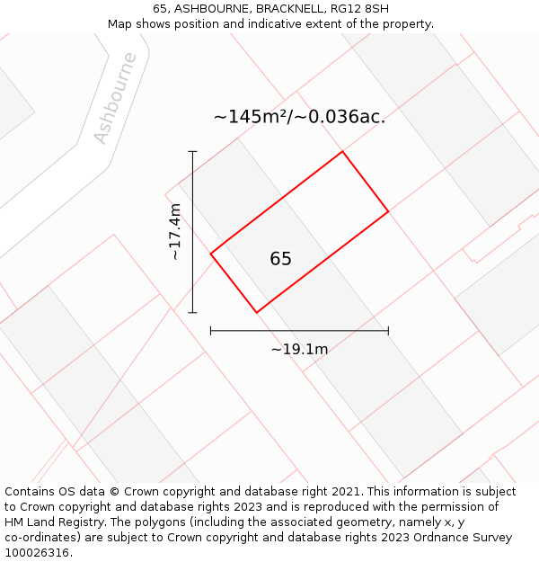 65, ASHBOURNE, BRACKNELL, RG12 8SH: Plot and title map