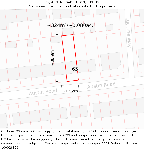 65, AUSTIN ROAD, LUTON, LU3 1TY: Plot and title map