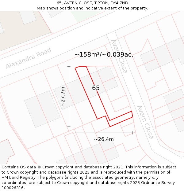 65, AVERN CLOSE, TIPTON, DY4 7ND: Plot and title map