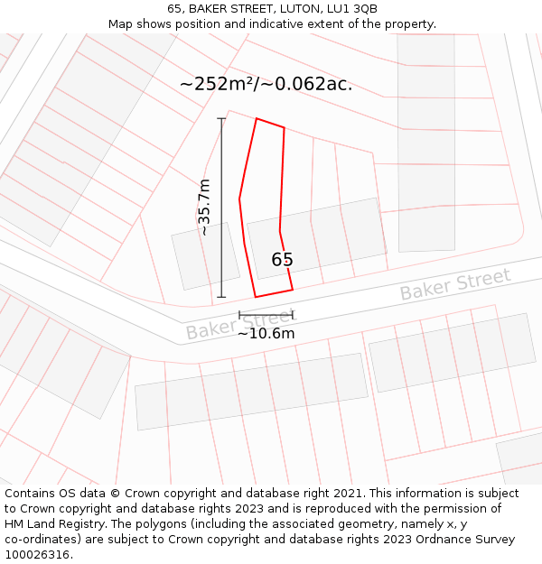 65, BAKER STREET, LUTON, LU1 3QB: Plot and title map