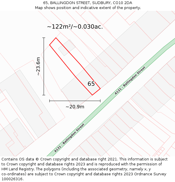 65, BALLINGDON STREET, SUDBURY, CO10 2DA: Plot and title map
