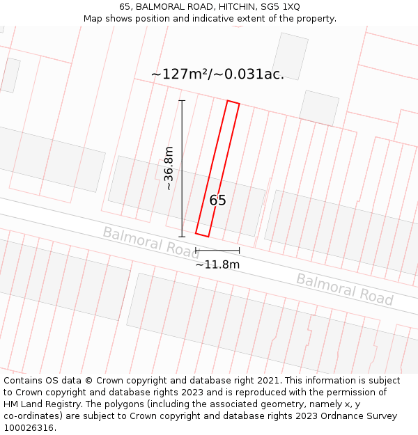 65, BALMORAL ROAD, HITCHIN, SG5 1XQ: Plot and title map