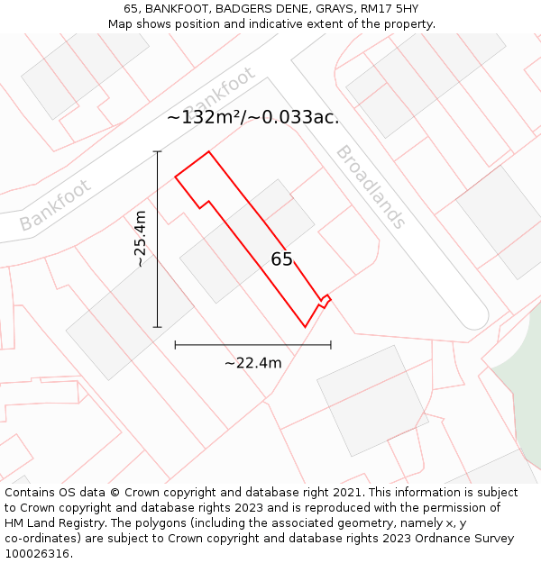 65, BANKFOOT, BADGERS DENE, GRAYS, RM17 5HY: Plot and title map