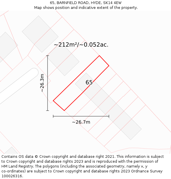 65, BARNFIELD ROAD, HYDE, SK14 4EW: Plot and title map