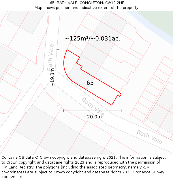 65, BATH VALE, CONGLETON, CW12 2HF: Plot and title map