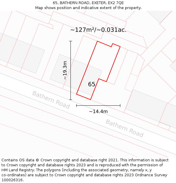 65, BATHERN ROAD, EXETER, EX2 7QE: Plot and title map