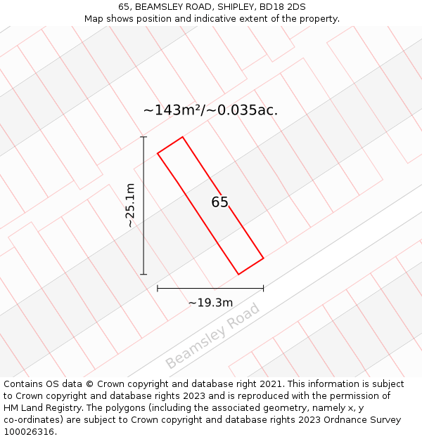 65, BEAMSLEY ROAD, SHIPLEY, BD18 2DS: Plot and title map