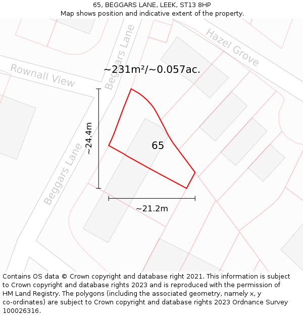 65, BEGGARS LANE, LEEK, ST13 8HP: Plot and title map