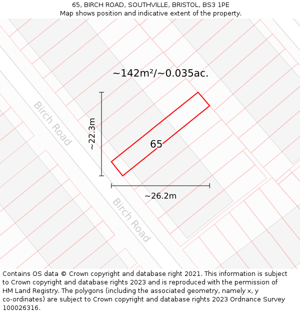 65, BIRCH ROAD, SOUTHVILLE, BRISTOL, BS3 1PE: Plot and title map