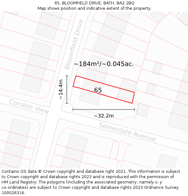 65, BLOOMFIELD DRIVE, BATH, BA2 2BQ: Plot and title map