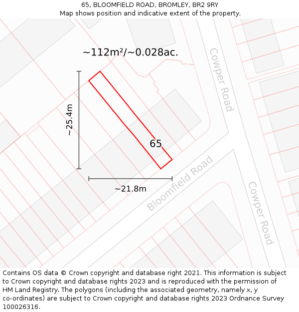 65, BLOOMFIELD ROAD, BROMLEY, BR2 9RY: Plot and title map