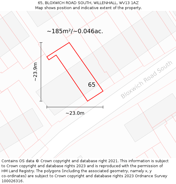 65, BLOXWICH ROAD SOUTH, WILLENHALL, WV13 1AZ: Plot and title map