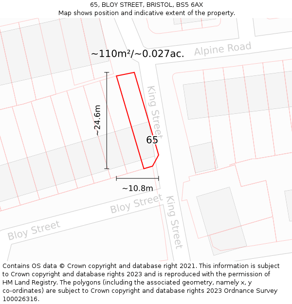 65, BLOY STREET, BRISTOL, BS5 6AX: Plot and title map