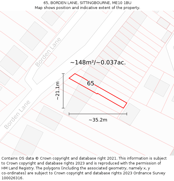 65, BORDEN LANE, SITTINGBOURNE, ME10 1BU: Plot and title map