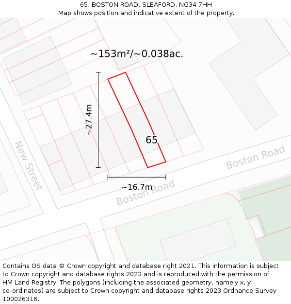 65, BOSTON ROAD, SLEAFORD, NG34 7HH: Plot and title map