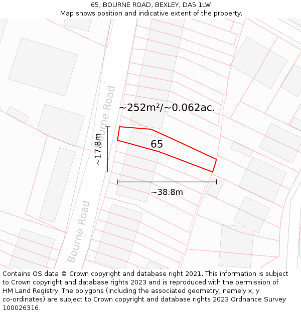 65, BOURNE ROAD, BEXLEY, DA5 1LW: Plot and title map