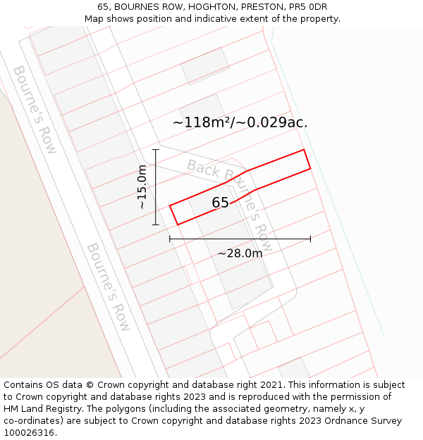 65, BOURNES ROW, HOGHTON, PRESTON, PR5 0DR: Plot and title map