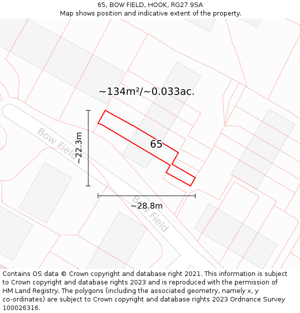 65, BOW FIELD, HOOK, RG27 9SA: Plot and title map