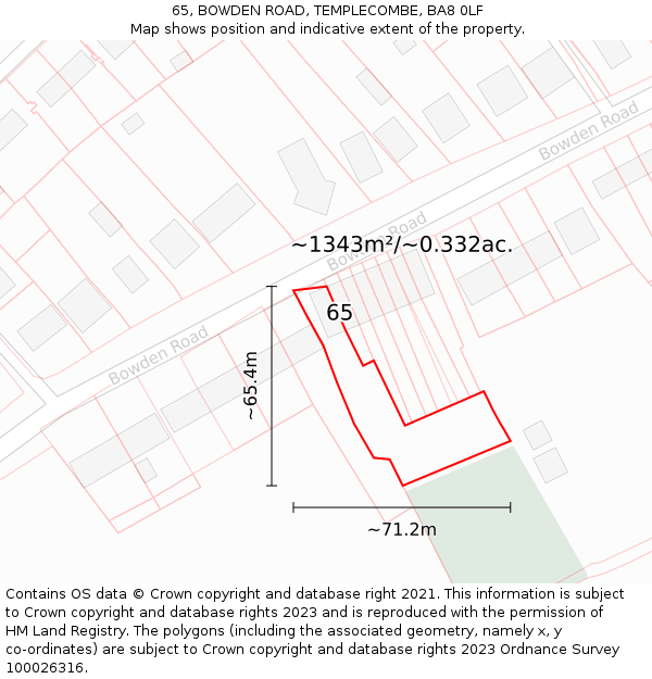 65, BOWDEN ROAD, TEMPLECOMBE, BA8 0LF: Plot and title map
