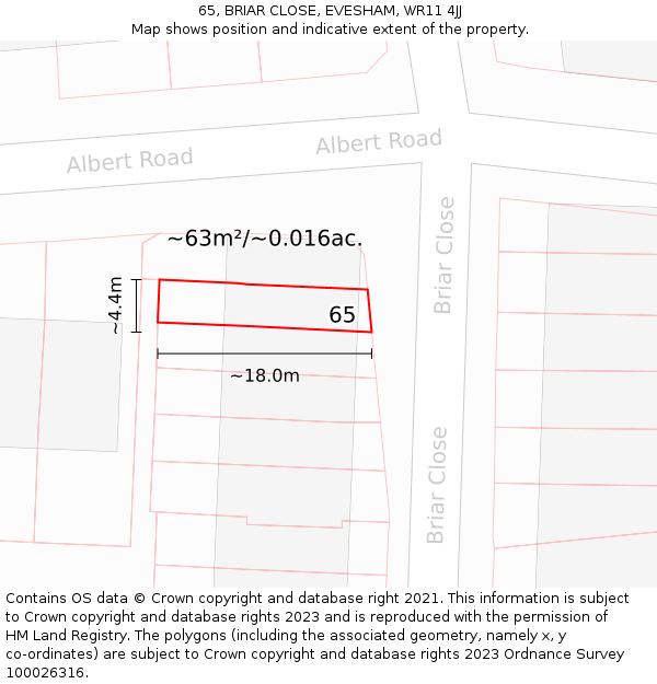 65, BRIAR CLOSE, EVESHAM, WR11 4JJ: Plot and title map