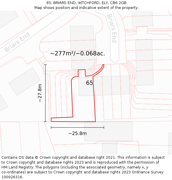 65, BRIARS END, WITCHFORD, ELY, CB6 2GB: Plot and title map