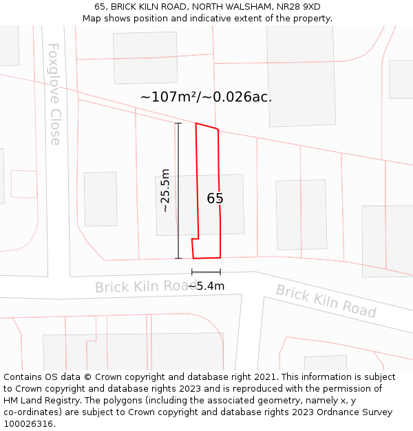 65, BRICK KILN ROAD, NORTH WALSHAM, NR28 9XD: Plot and title map